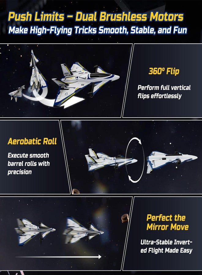 ديرك طائرة DEERC رباعية القنوات بدون فرش للتحكم عن بعد، طائرة هواية نفاثة تعمل بالتحكم عن بعد بتصميم خيال علمي مع أضواء LED، جاهزة للطيران، طائرة شراعية EPP بتردد 2.4 جيجاهرتز مع مثبت جيروسكوبي سداسي المحاور، مناسبة للبالغين من المبتدئين إلى المحترفين. - Image 4